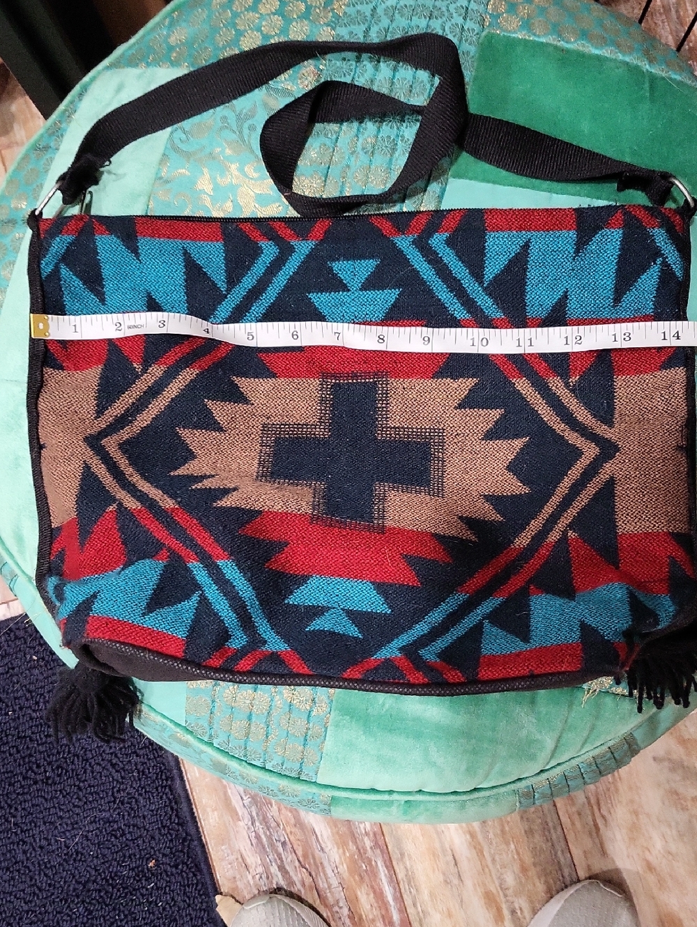 Source Unknown Southwest  Pattern Canvas Shoulder Bag - Teal, Red, Brown, Black